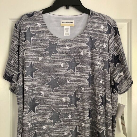 ALFRED DUNNER WOMEN'S TOP BLUE/WHITE STARTS PULLOVER SHORT SLEEVE ALL AMERICAN83 - Picture 3 of 4